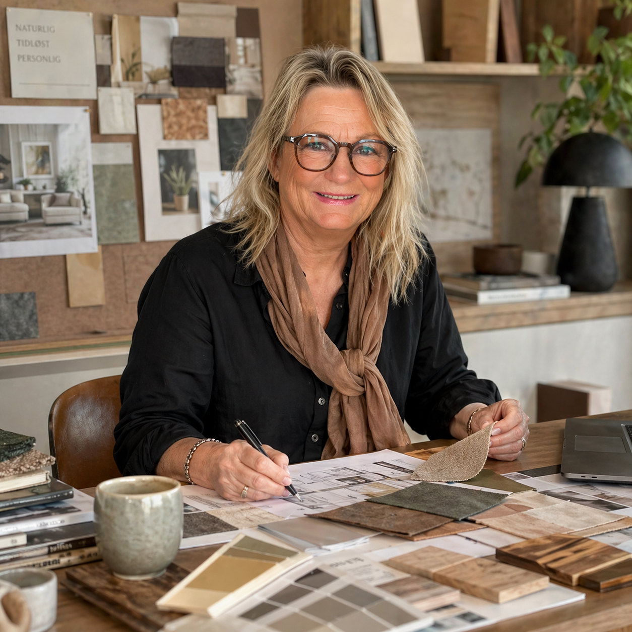 Moodboard og fargeprøver — eksempel på materialet i et kundeforslag
